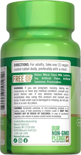 Miniatura 7 de Nature's Truth Suplemento de hierro 45 mg 60 píldoras Sulfato ferroso Vitaminas sin OMG y sin gluten para hombres y mujeres