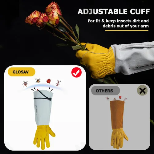 Miniatura 3 de Guantes de jardinería a prueba de espinas para poda de rosas y recortes de cactus, guantes largos de cuero de jardín para mujeres y hombres (talla M)