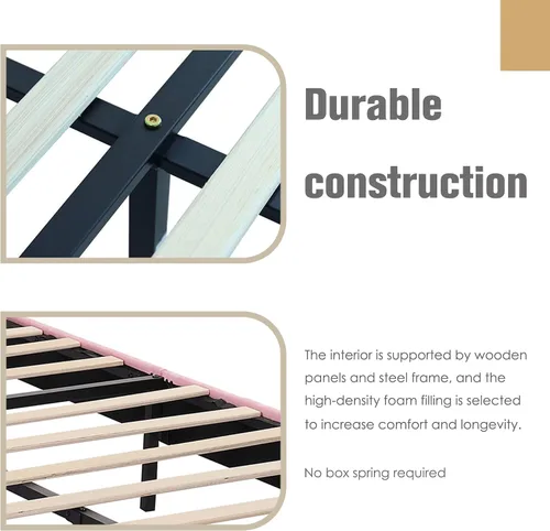 Miniatura 5 de AGARTT Base de cama tapizada tamaño individual con cabecero y estribo, soporte de listones de madera, no necesita somier, fácil montaje, terciopelo