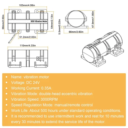 Miniatura 2 de JIAWANSHUN Motor de Vibración DC24V, Motor Rotativo de Tamiz de 3800RPM para Cama de Masaje, con Adaptador de Velocidad Ajustable y Control Remoto