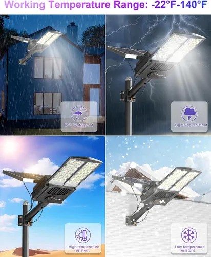 Miniatura 7 de JAYNLT Y-9000W Luces solares de calle para exteriores, 6500K 700000LM Luces de estacionamiento de alta potencia comerciales del atardecer al