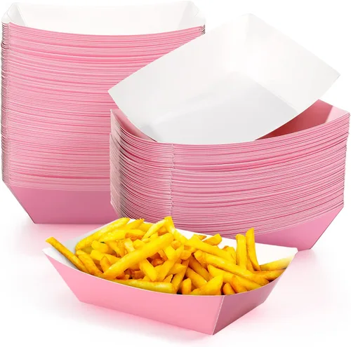 Yinkin 100 piezas de bandejas de papel para comida en forma de barco, bandejas desechables de 2 libras para nachos, bandejas de papel kraft en forma