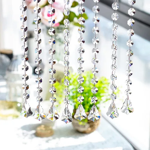 Miniatura 4 de KANPURA Guirnalda de cristal de 1 pie, lámpara colgante de cristal de hoja de arce con cadena octagonal transparente de 0.555 pulgadas para Navidad