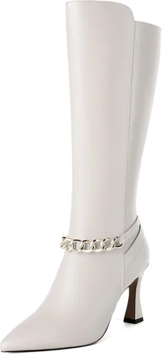 SKYSTERRY Botas de mujer con punta puntiaguda para citas, viajes, con cremallera, de tacón alto, a media pantorrilla, 3.3 pulgadas
