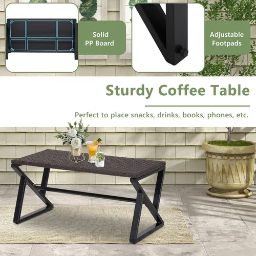 Miniatura 8 de Tangkula Patiojoy - Juego de muebles mecedores de patio de 4 piezas, sofá biplaza de mimbre de polietileno resistente con 2 sillas mecedoras y 1