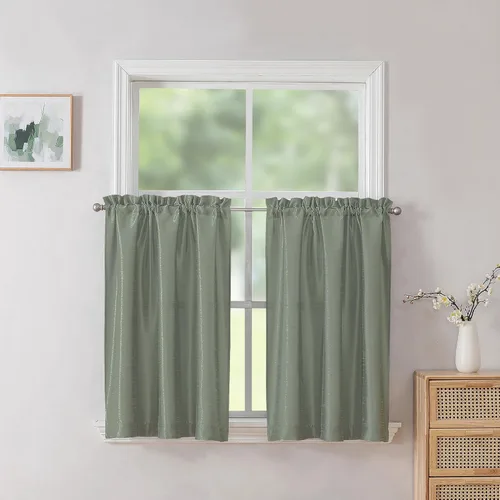 Miniatura 19 de Chyhomenyc Uptown - Cortinas negras de 24 pulgadas de largo, 2 paneles, cortinas cortas de seda sintética para oscurecer la habitación, cortinas