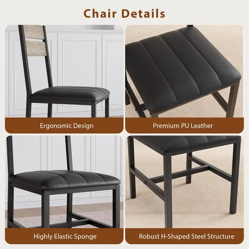 Miniatura 8 de MapleGrace Juego de mesa de comedor para 4, mesa de cocina extensible con 4 sillas de comedor tapizadas de piel sintética, juego de mesa de cocina