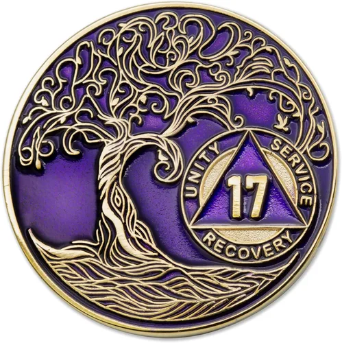 Miniatura 78 de 20 Year Sobriety Mint Twisted Tree of Life - Medallón de recuperación AA chapado en oro, fichas y fichas, color negro