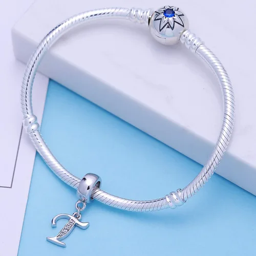 Miniatura 86 de ABUN Abalorio de plata de ley 925 con letra A a la Z, espaciador de inicial, con circonita cúbica transparete colgante, auténtica, para pulseras