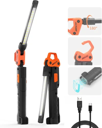 Miniatura 9 de Luz de trabajo LED, luz mecánica plegable de 400 lm, linterna recargable con 5 modos, luz magnética giratoria de 230° y gancho para reparación