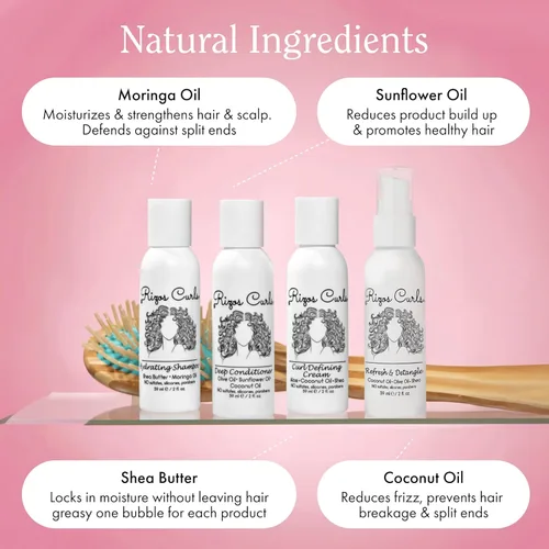 Miniatura 3 de Rizos Curls Kit de viaje de 4 pasos para cabello rizado: crema definidora de rizos, champú, acondicionador, refresca y desenreda