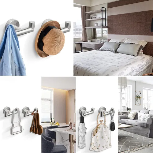 Miniatura 8 de NearMoon Gancho doble para toallas de baño, soporte para batas y toallas de acero inoxidable SUS304, gancho doble resistente para abrigos para baño