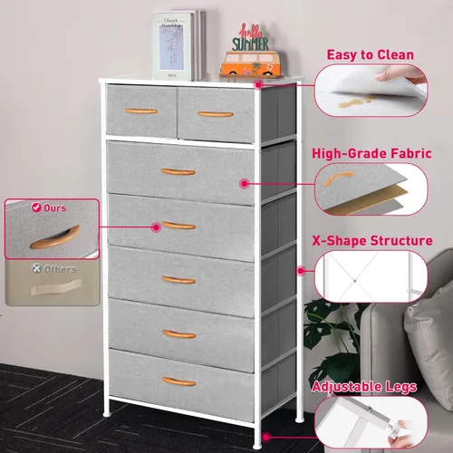 Miniatura 8 de Mifuro - Cómoda alta para dormitorio, torre organizadora de almacenamiento vertical con 7 cajones, cómoda con contenedores de tela, marco de acero