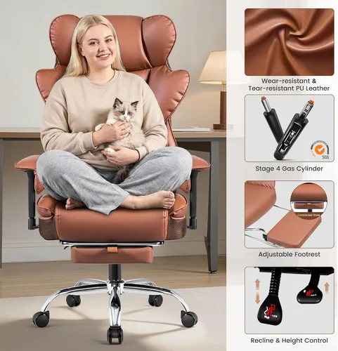 Miniatura 7 de BESTFAIR Silla de oficina grande y alta, silla ejecutiva de capacidad de 400 libras con respaldo alto y reposapiés, silla de oficina ergonómica