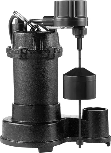 Miniatura 9 de VEVOR Bomba sumergible para aguas residuales, 1/3 HP, bomba de aguas residuales/efluentes de hierro fundido de 3000 GPH con interruptor flotador