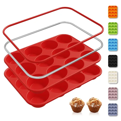 Miniatura 27 de 2 Pack 6 Tazas Molde de Silicona Mini para Magdalenas con Marco Reforzado de Metal Moldes de Silicona para Cupcakes y Pasteles Bandejas para Hornear