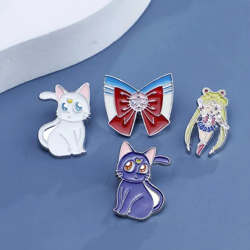 Miniatura 4 de Moon Girl Cartoon 4pcs Brooch Moon Girl Luna Enamel Lapel Pin for Girls Anime Collectible Pins