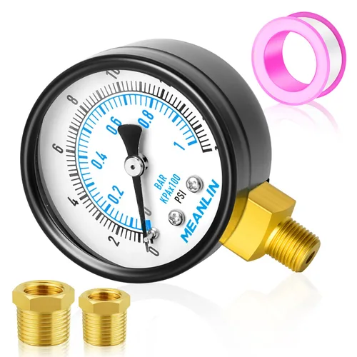 Miniatura 25 de MEANLIN MEASURE Manómetro de presión de bomba de pozo de 0-100 Psi, cara de dial de 2", NPT de 1/4", con buje hexagonal de 1/2" NPT y 3/8" NPT