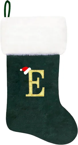 Miniatura 48 de Calcetines de Navidad bordados de 20 pulgadas con monograma, terciopelo negro con puño de felpa blanca supersuave, adornos clásicos para decoración
