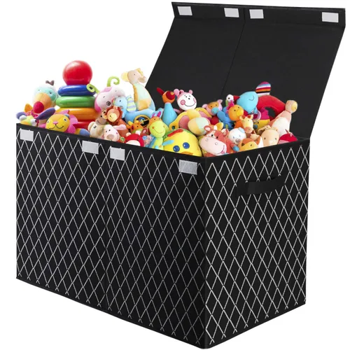Caja de almacenamiento de juguetes para niños y niñas, contenedor organizador grande plegable y resistente con tapa abatible de tela y asas para