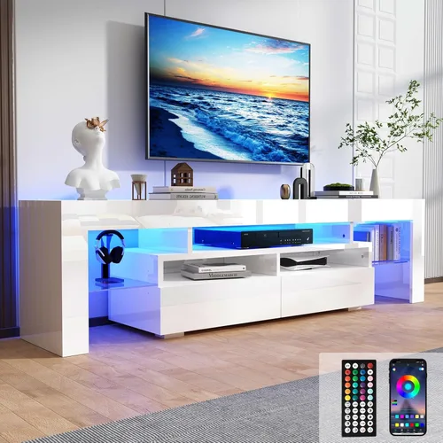 Miniatura 12 de Uspeedy Soporte de TV de 63 pulgadas para TV de 65/70 pulgadas, moderno soporte de TV LED para sala de estar, soporte de TV negro, centro de Blanco