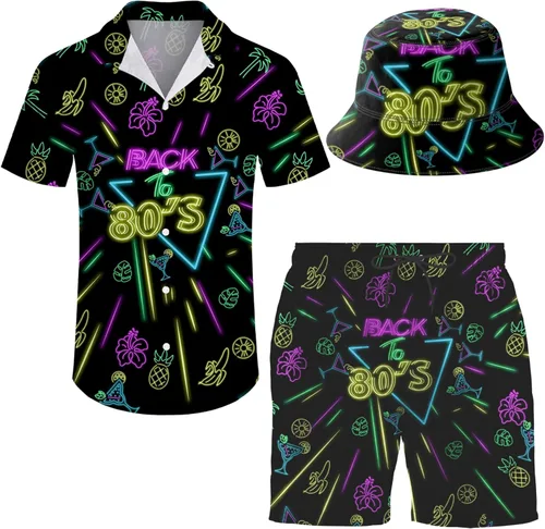Miniatura 26 de Conjunto deportivo de 2 piezas para hombre, camisa hawaiana, pantalones cortos, camisa con botones y pantalones cortos con sombreros de pescador