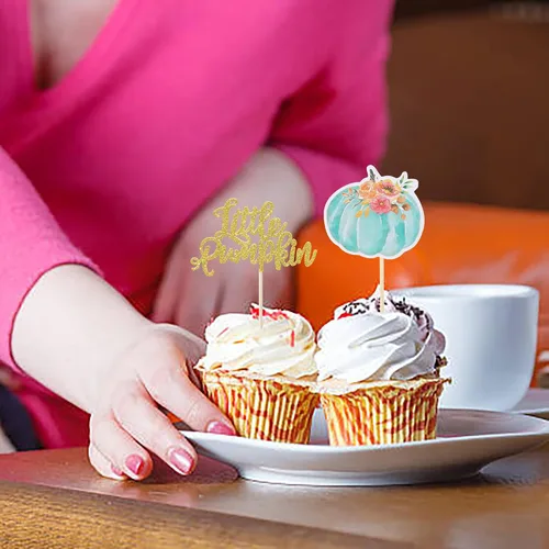 Miniatura 5 de Rsstarxi Paquete de 36 adornos para cupcakes de calabaza pequeña, revelación de género, baby shower, fiesta, decoración de tartas, calabaza