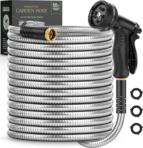 Miniatura 11 de Itsonestep Manguera de jardín de 50 pies, manguera de agua no expandible GHT de 3/4 pulgadas, ligera, flexible con boquilla de 10 funciones, sin