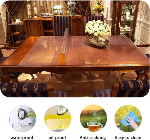 Miniatura 2 de Protector de mesa transparente esmerilado de vidrio suave de PVC, 0.059 in de grosor, impermeable, a prueba de aceite, lavable, antideslizante, 20 x