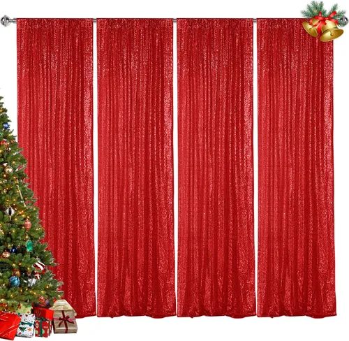 Miniatura 39 de Hahuho - Cortina de fondo de lentejuelas de 2 x 8 pies para fiestas, fondo de fotografía con paños de cortina de purpurina para decorar Navidad