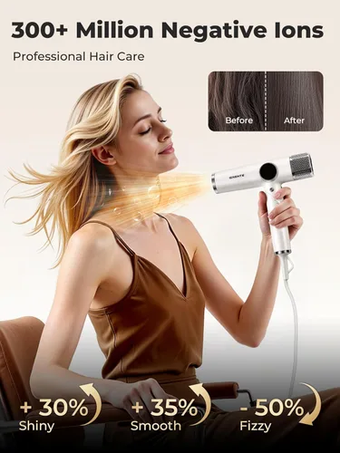 Miniatura 3 de Secador de pelo blanco con difusor, secador de pelo iónico profesional de alta velocidad con pantalla digital de temperatura, difusor magnético