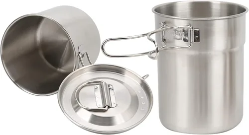 Miniatura 9 de Taza de camping plegable de acero inoxidable con tapa para llama directa de fuego abierto para mochilero/senderismo/camping catering al aire libre