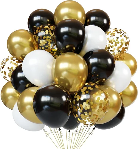 Miniatura 16 de Globos de látex rojos y negros, paquete de 50 globos de fiesta de confeti de 12 pulgadas, negro, blanco, rojo, con cintas para cumpleaños