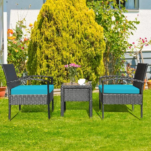 Miniatura 8 de RELAX4LIFE Juego de 2 sillas de patio con mesa auxiliar, juego de 3 sillas de porche con cojines extraíbles y mesa de cristal, sillas de mimbre