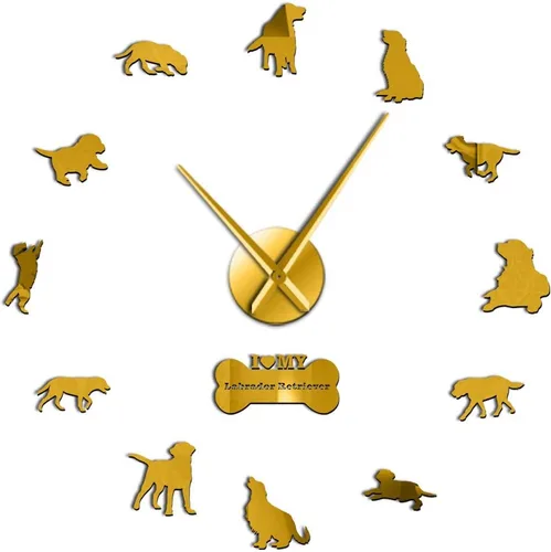 Miniatura 8 de The Geeky Days Labrador Retriever Perro Grande DIY Reloj de Tiempo 3D autoadhesivo Animales Cachorro Decoración de pared (negro)