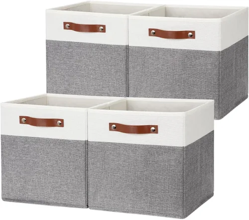 HNZIGE Juego de 4 cubos de almacenamiento de tela, organizadores plegables para estantes, hogar, cubos decorativos para el hogar, juguetes, armario
