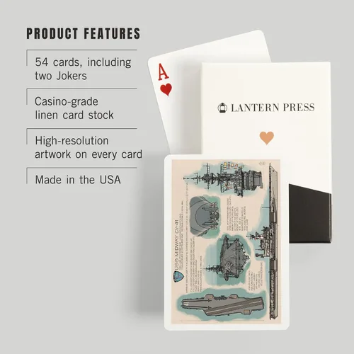 Miniatura 3 de Lantern Press San Diego, California, USS Midway Technical (52 cartas de juego, baraja de cartas de tamaño póquer con comodines)