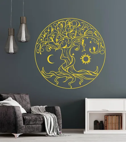 Miniatura 4 de Vinilo adhesivo para pared, diseño celta del árbol de la vida, símbolo, naturaleza, hadas, sol y luna, decoración grande (1359ig)