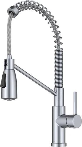 Miniatura 23 de Kraus Coda - Grifo de cocina de estilo comercial de una sola manija con 2 funciones, extraíble en latón cepillado sin manchas, KPF-1617BB