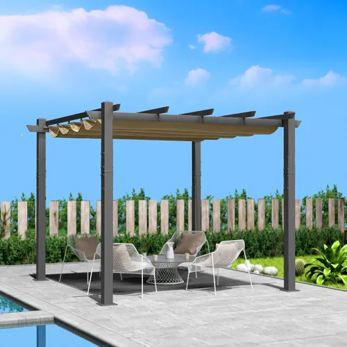 Miniatura 8 de Kozyard Morgan Pérgola Retráctil para Exteriores con Toldo de Sombra para Patio, Refugio de Pérgola de Aluminio para Patio Trasero, Terraza, Jardín
