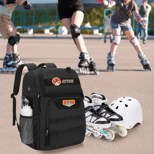 Miniatura 7 de GOBUROS Skate Bag Fits Up to Us - Mochila de patinaje con múltiples bolsillos para accesorios, bolsa de patinaje en línea para hombres y mujeres