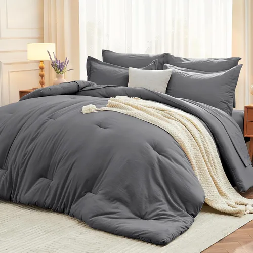 Miniatura 12 de MUXHOMO Juego de edredón de 5 piezas Twin XL, cama suave en una bolsa tamaño Twin XL, juego de ropa de cama para todas las estaciones con edredón
