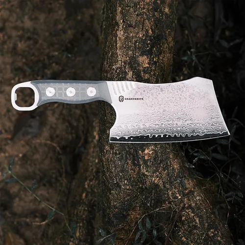 Miniatura 2 de Cuchillo de carnicero, cuchillo de chef de 6 pulgadas con funda, cuchillo de carnicero de espiga completa con mango verde G10, acero de damasco