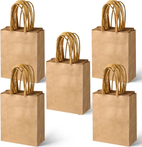 SPERPAND 30 mini bolsas de regalo de papel kraft de 6.5 pulgadas, pequeñas bolsas de papel marrón para cumpleaños, baby shower, Navidad, boda, bolsa