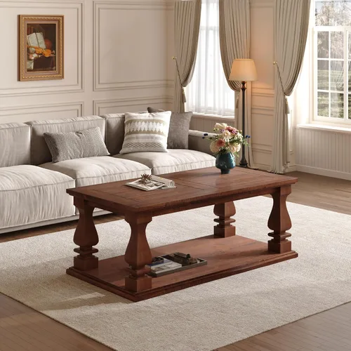 Miniatura 30 de JIVOIT Mesa de centro de granja con estante de almacenamiento, mesa auxiliar rectangular de 47.24 pulgadas de largo con parte superior de tablones