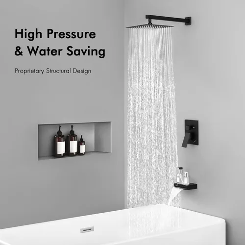 Miniatura 2 de KES Juego de llave de bañera y ducha Sistema de ducha con cabezal de ducha de lluvia de 10 pulgadas y llave de cascada para bañera Montaje en pared