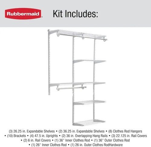 Miniatura 6 de Kit de armario clásico con configuración personalizable de titanio por Rubbermaid, 3-6 ft, FG3H1102TITNM