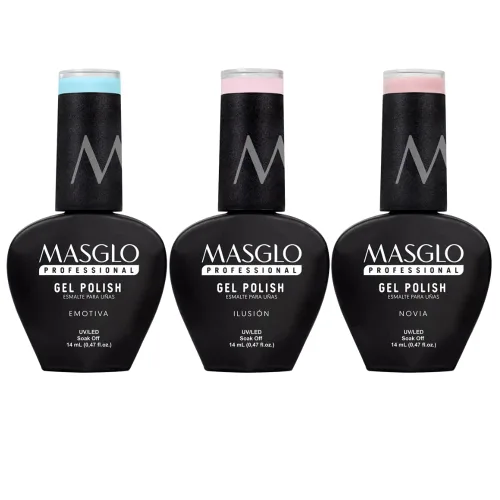 Miniatura 12 de MASGLO Kit de esmalte de gel, encanto auténtico, 3 tonos rebeldes apagados, manicura semipermanente UV/LED vegana, uso de 30 días, acabado de borde