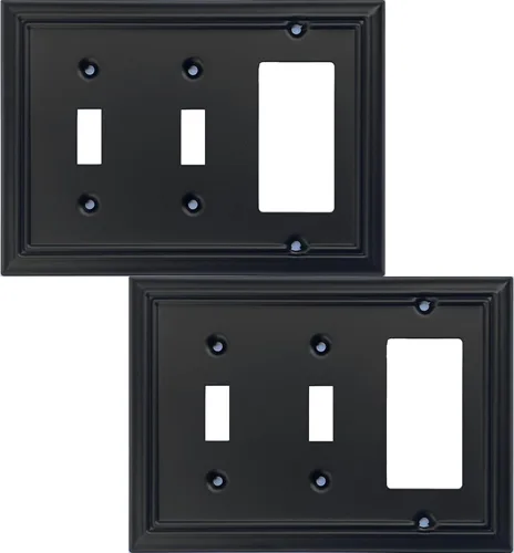 Miniatura 15 de OKAWYC Cubierta Cuádruple Decorativa para Interruptor de Luz Adler Placa de Pared de Metal, Paquete de 2 Negro 4 Vías Cuádruple Rocker