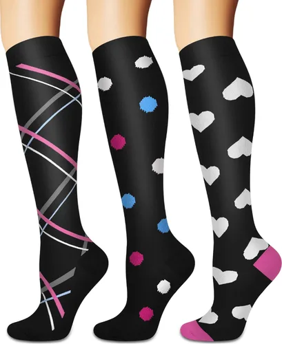 Miniatura 26 de Calcetines de compresión para mujeres y hombres circulación (3 pares) son el mejor apoyo para correr, atletismo, ciclismo, senderismo 01 Negro